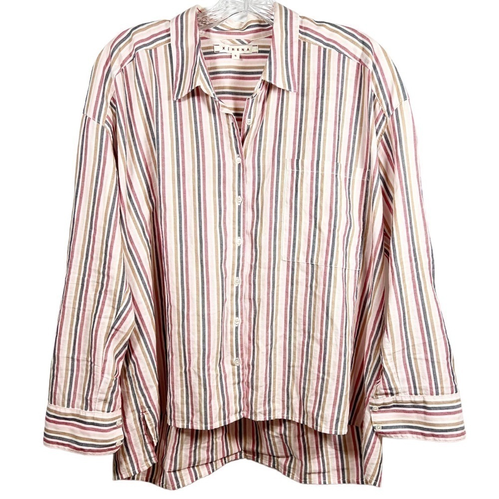 Xirena women’s button up shirt size S striped oversized pink